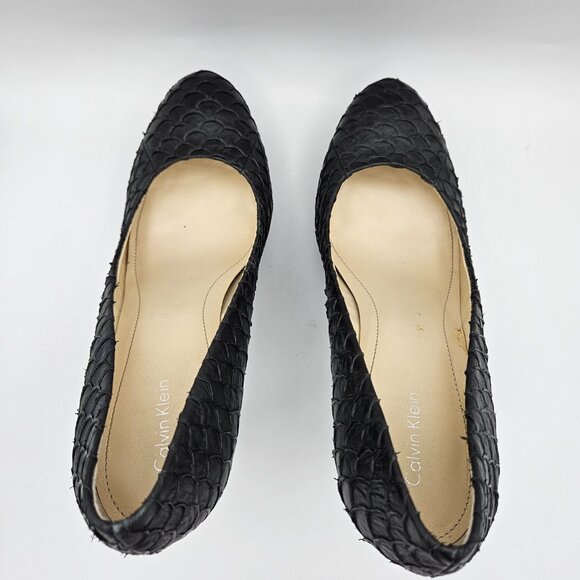 Calvin Klein Kendall Fish Skin Black Heels Size 9 - Picture 7 of 9